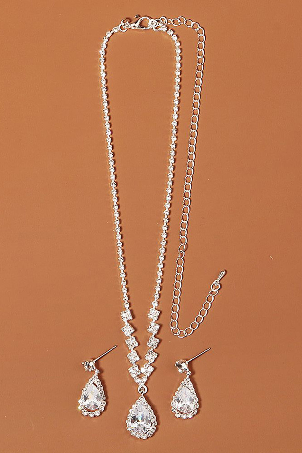 Rhinestone Drop Bridal øredobber halskjede sett