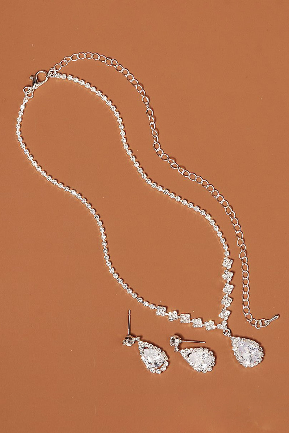 Rhinestone Drop Bridal øredobber halskjede sett