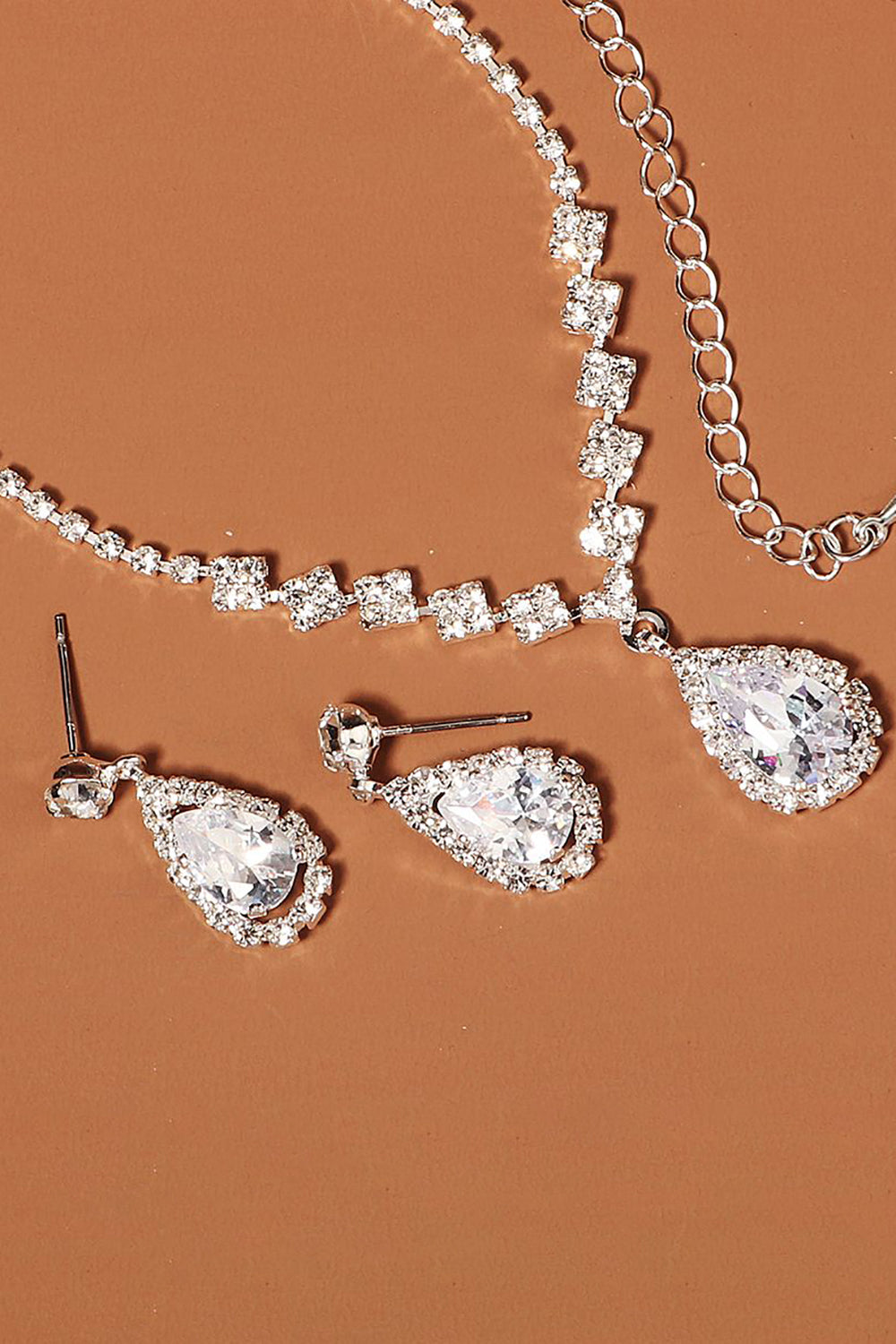 Rhinestone Drop Bridal øredobber halskjede sett