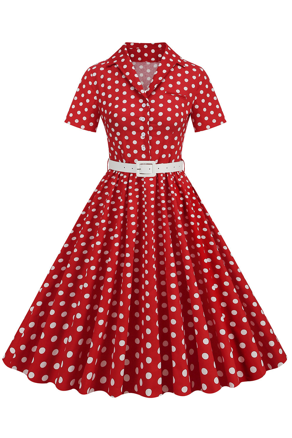 Hepburn Style V Neck Blue Polka Dots 1950-tallskjole