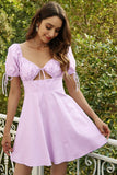 A Line Sweetheart Light Purple Graduation Dress med nøkkelhull
