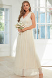 Aprikos blonder Long Wedding Guest kjole med Bowknot