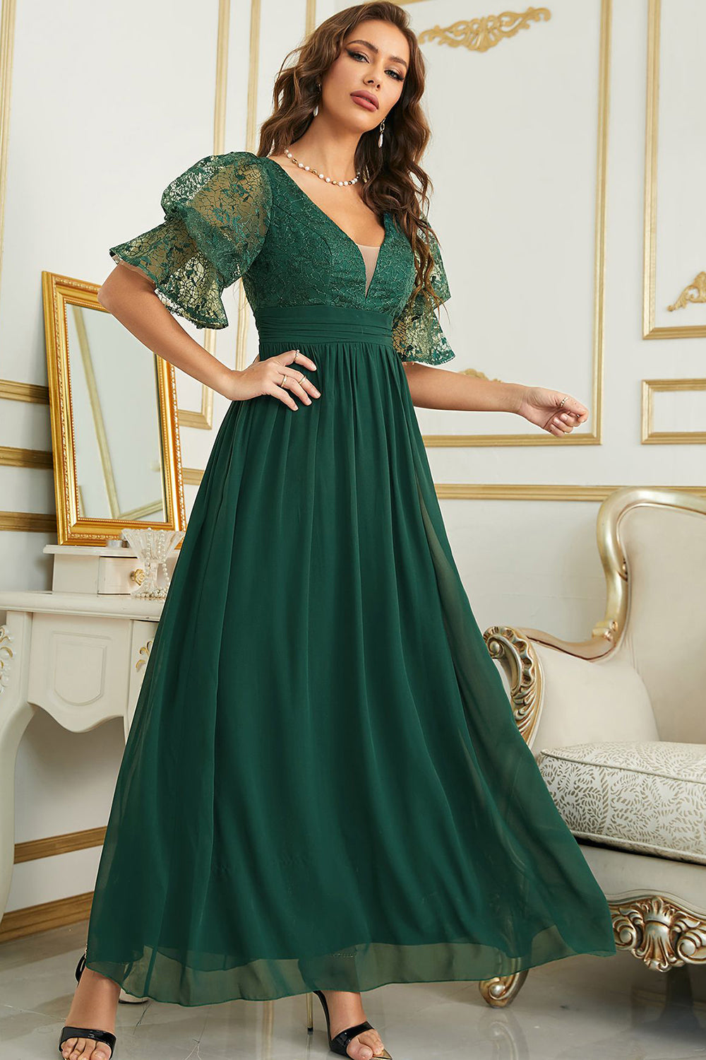 Burgund Chiffon brudepike kjole med blonder