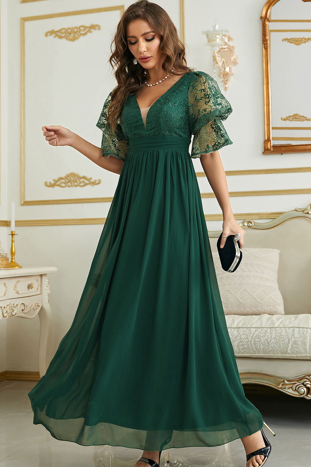 Burgund Chiffon brudepike kjole med blonder