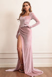 Velvet Long Sleeves Prom Dress med Slit