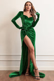 Velvet Long Sleeves Prom Dress med Slit