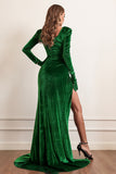 Velvet Long Sleeves Prom Dress med Slit