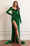 Velvet Long Sleeves Prom Dress med Slit