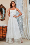 Hvit Spaghetti stropper A Line Prom Dress