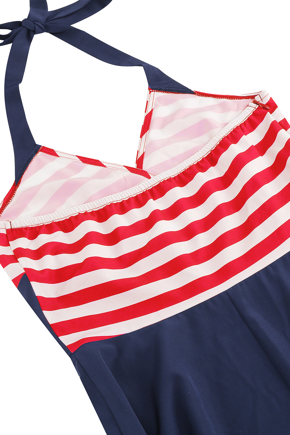 Halter Stripe Blå Swing Retro kjole med lommer