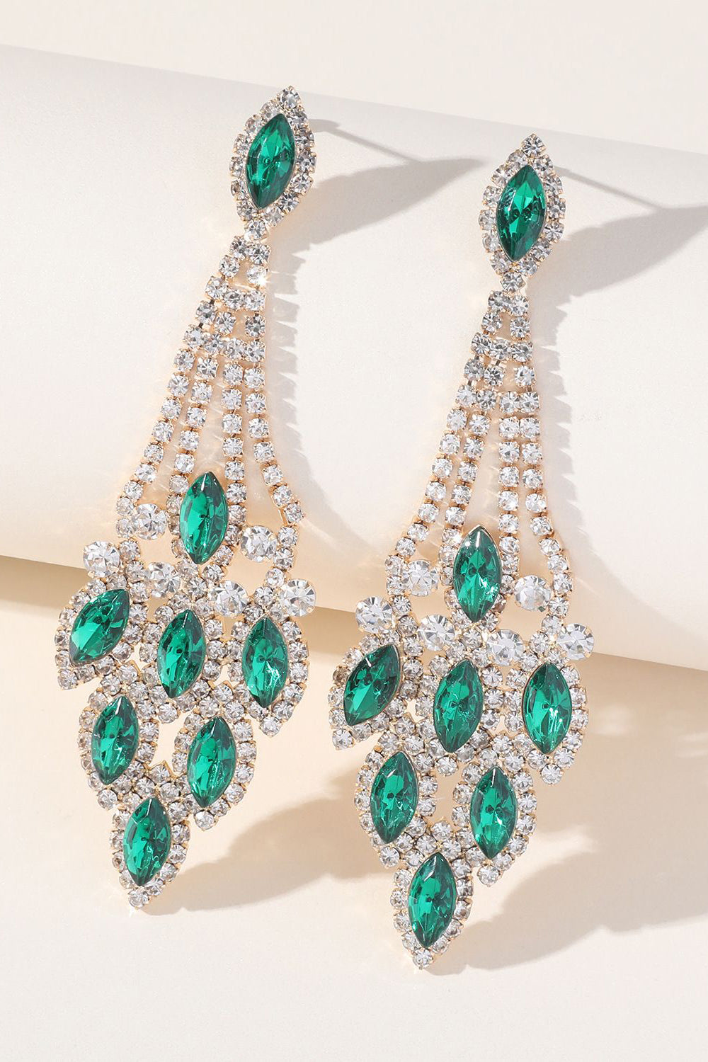 Grønne Rhinestones lange øredobber