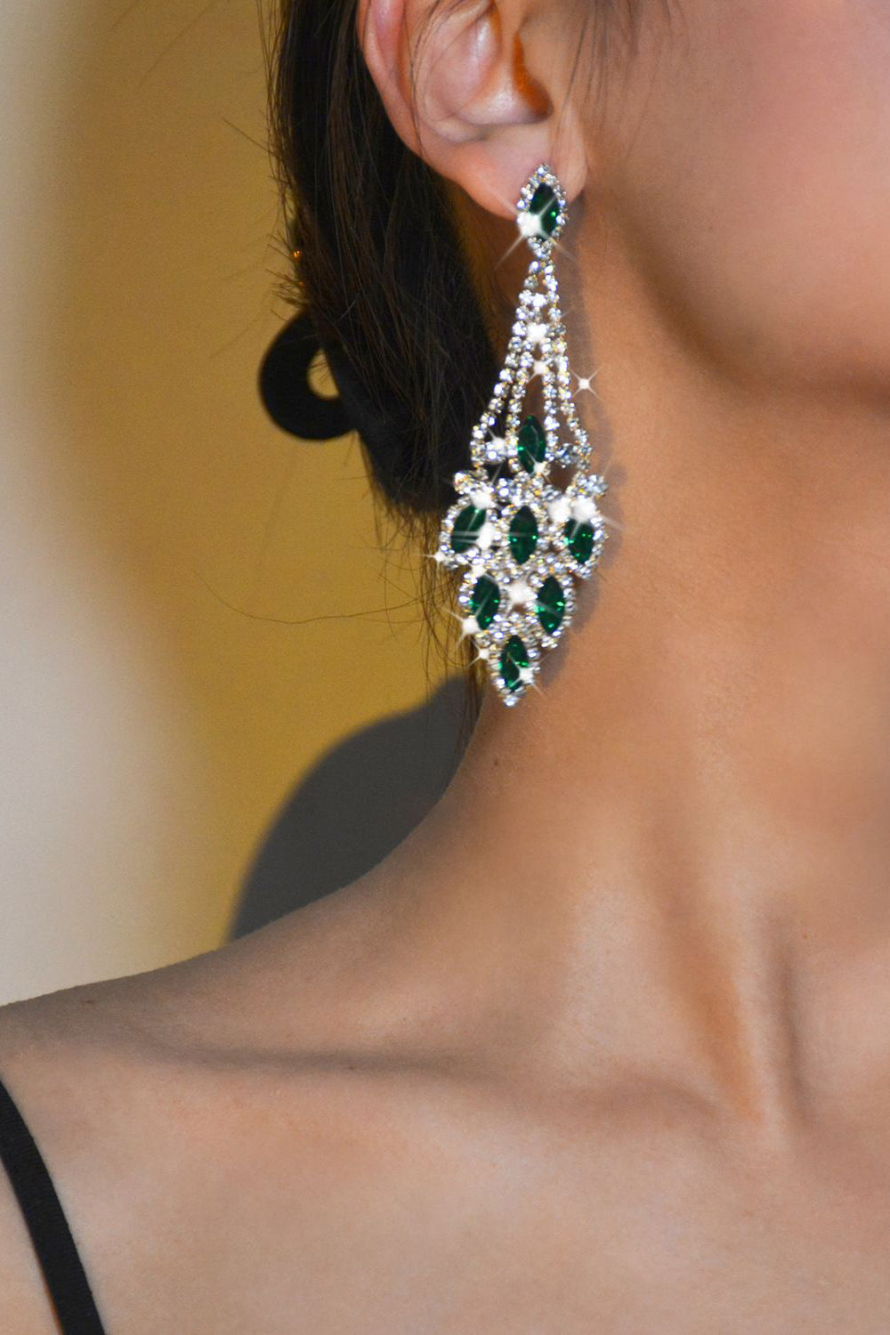 Grønne Rhinestones lange øredobber