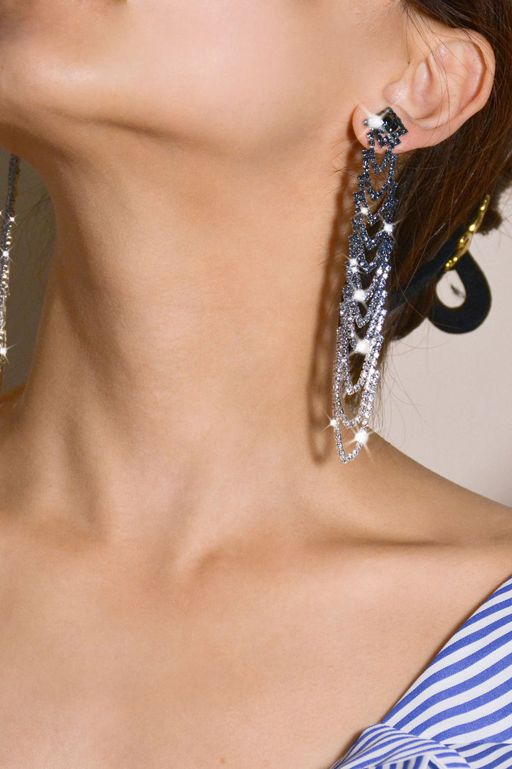 Grå Rhinestones Tassel Long øredobber