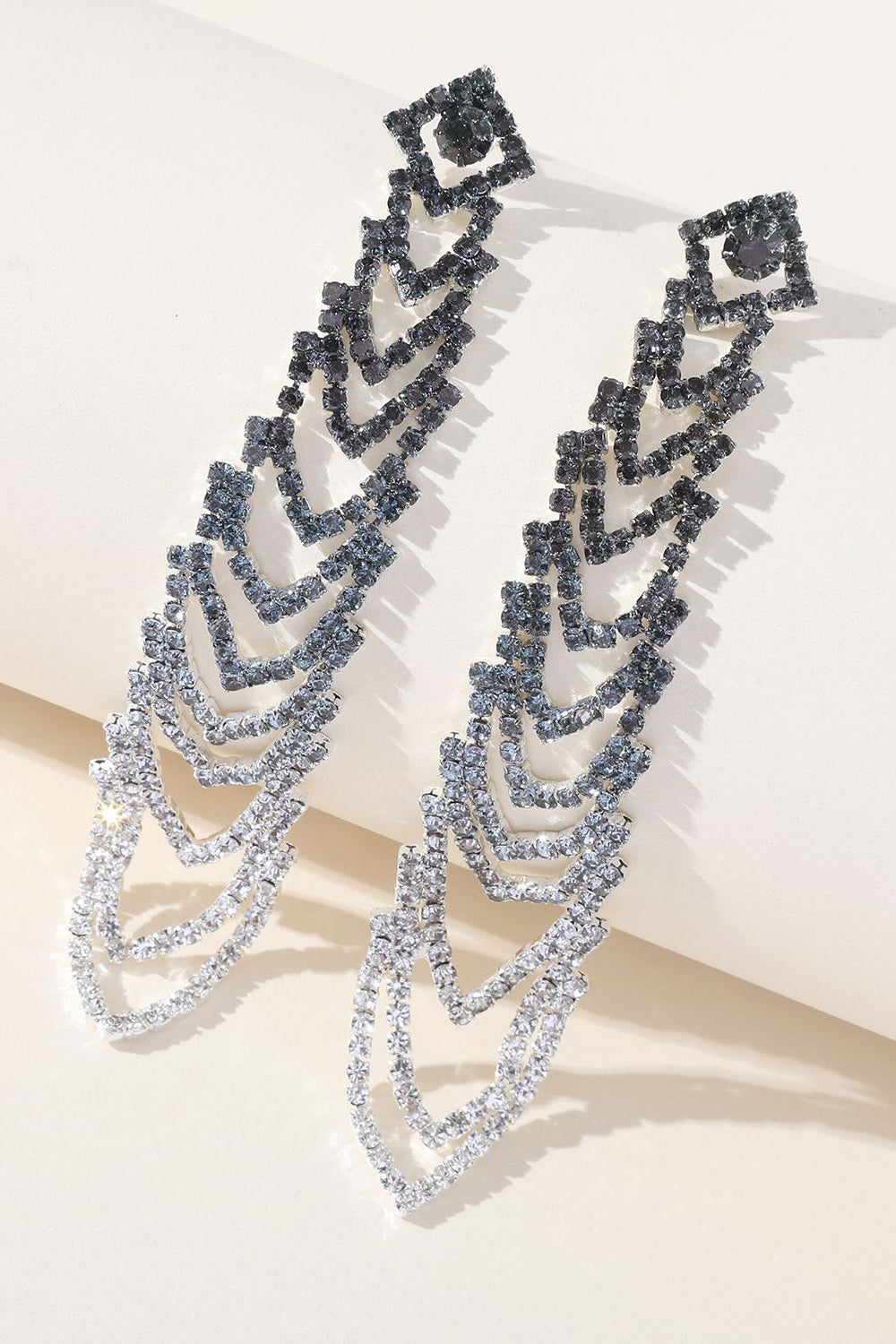 Grå Rhinestones Tassel Long øredobber