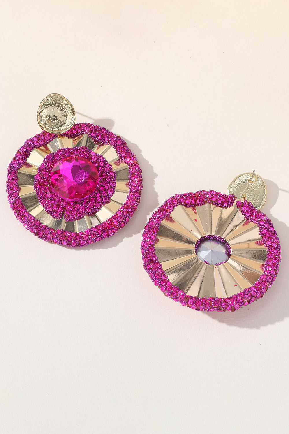 Legering Rhinestones Fuchsia runde øredobber