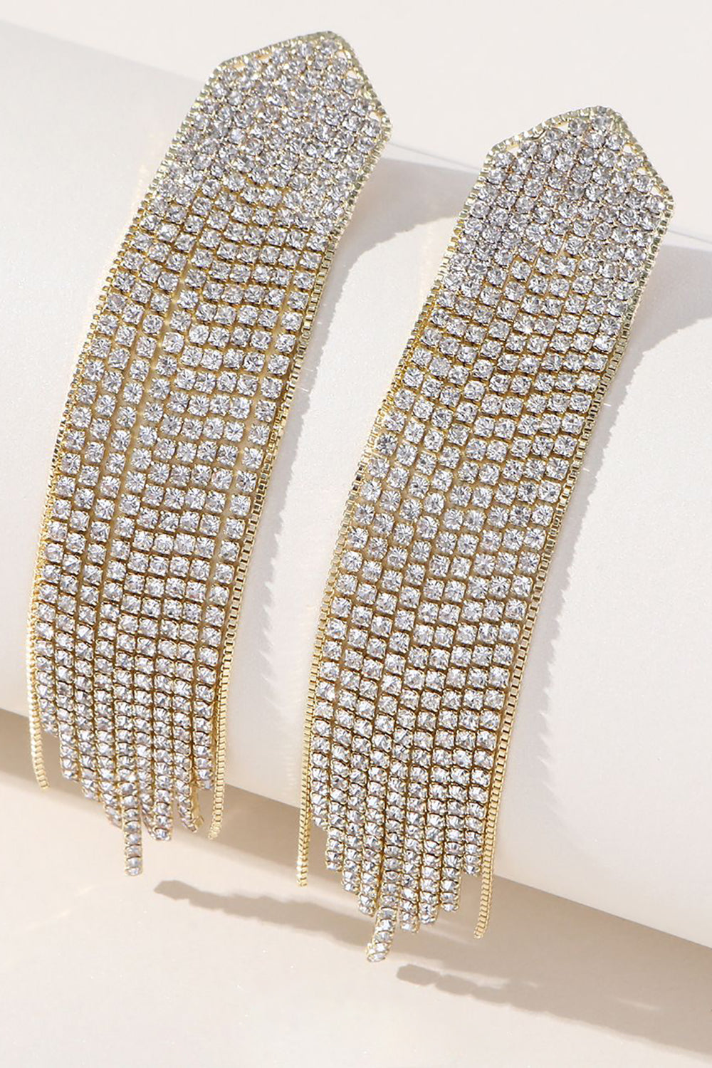 Golden Rhinestones Long Tassel øredobber