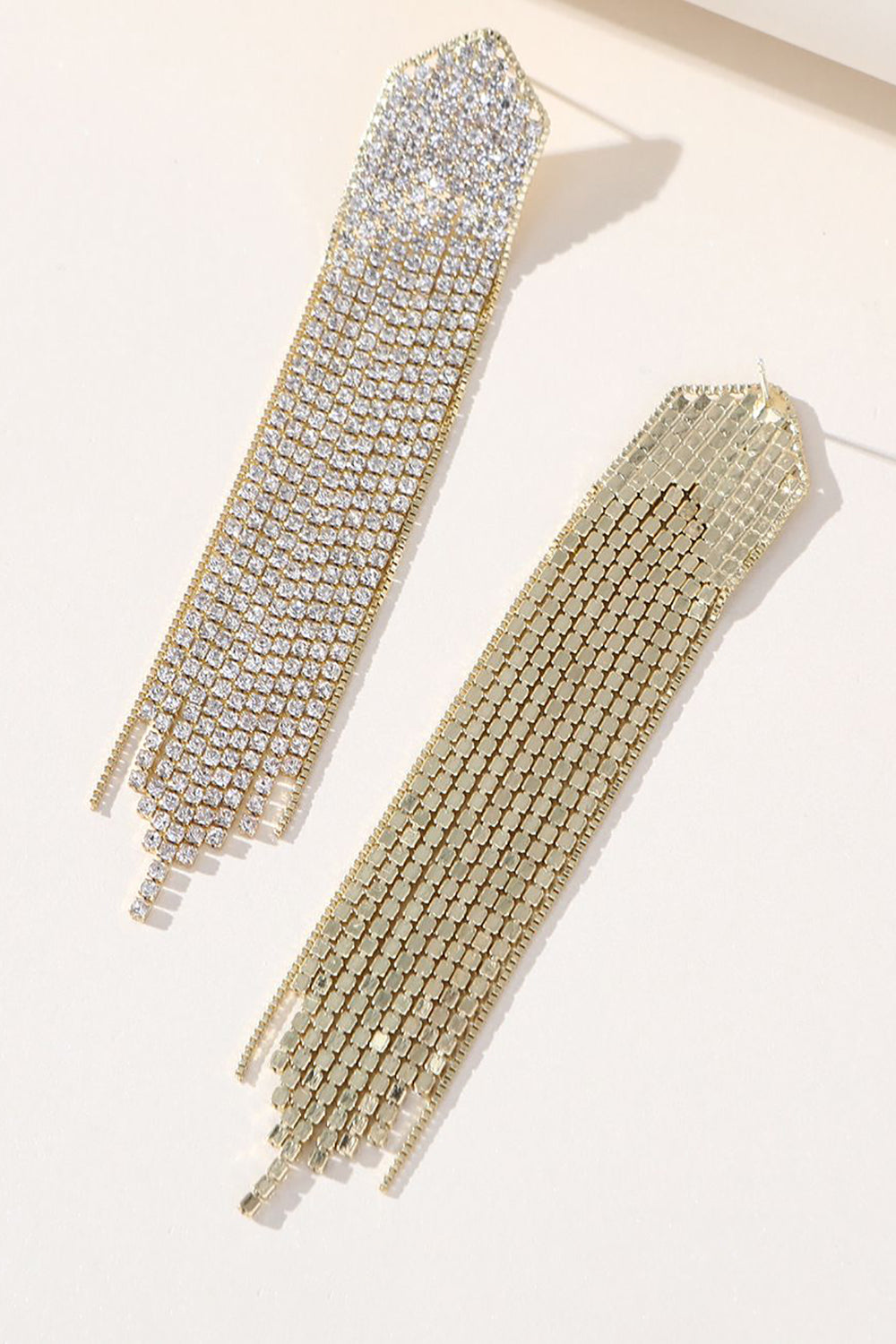 Golden Rhinestones Long Tassel øredobber