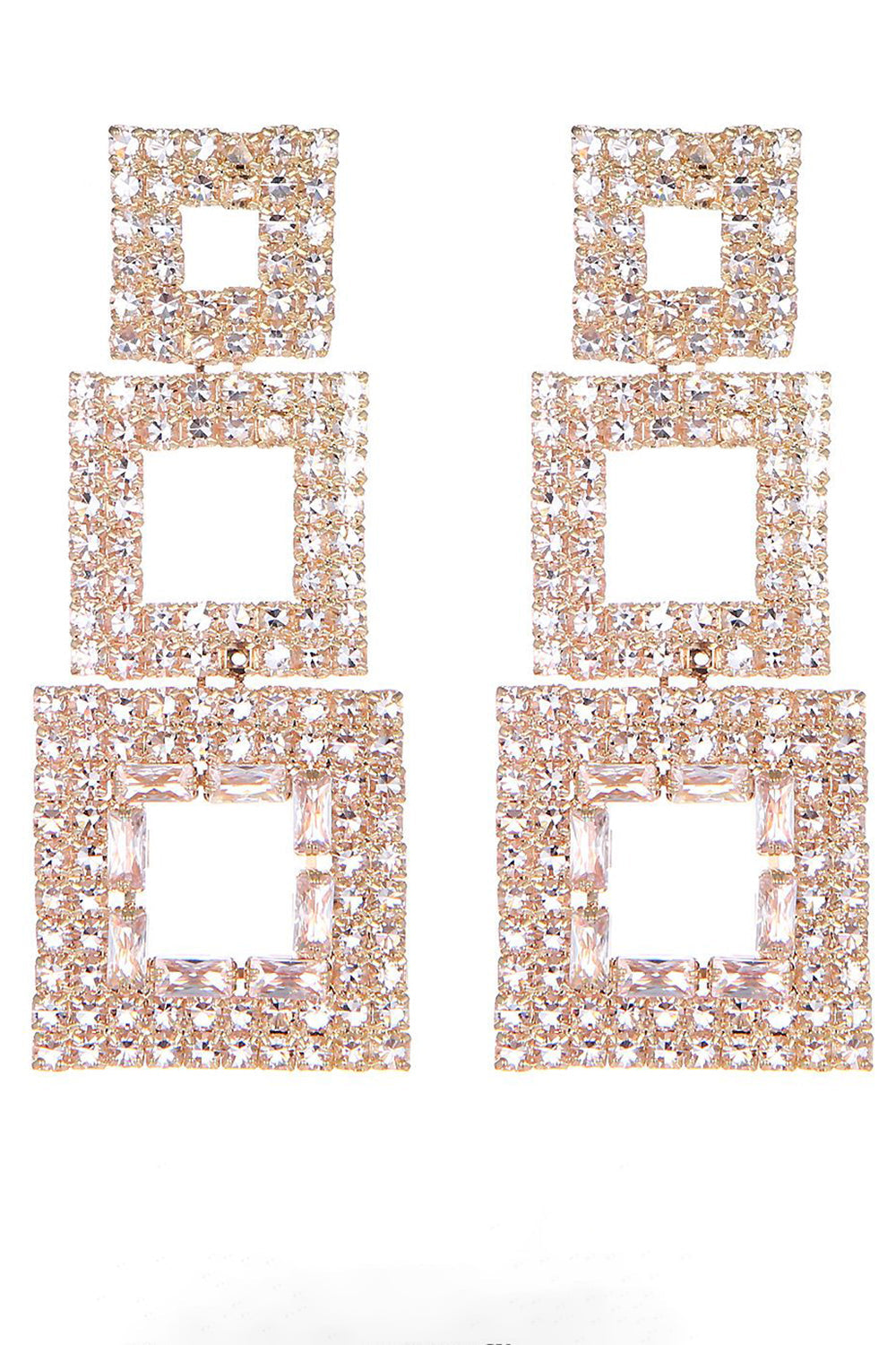 Rhinestones geometriske lappeteppe firkantede øredobber