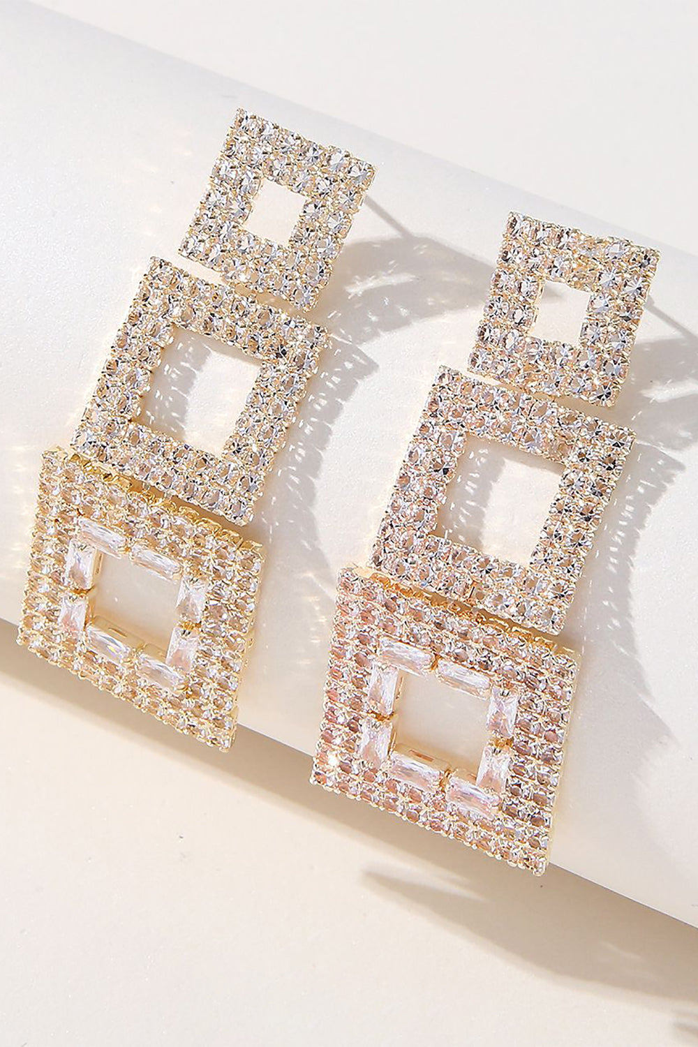 Rhinestones geometriske lappeteppe firkantede øredobber