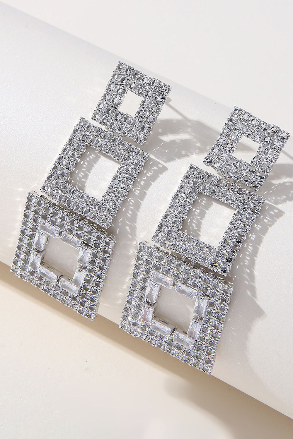 Rhinestones geometriske lappeteppe firkantede øredobber