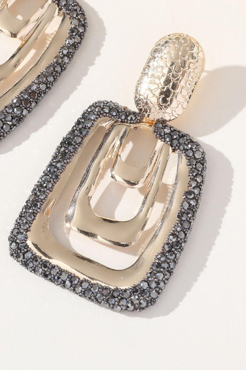 Firkantede gyldne rhinestones dingle øredobber