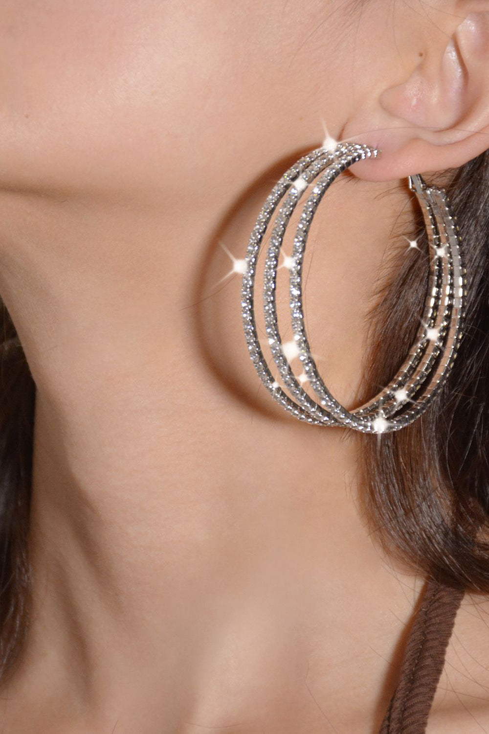 Sølv Rhinestones Round Hoop øredobber