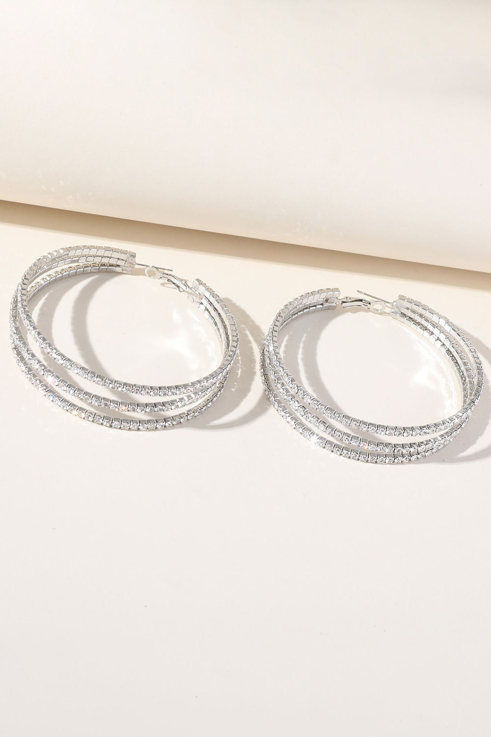 Sølv Rhinestones Round Hoop øredobber