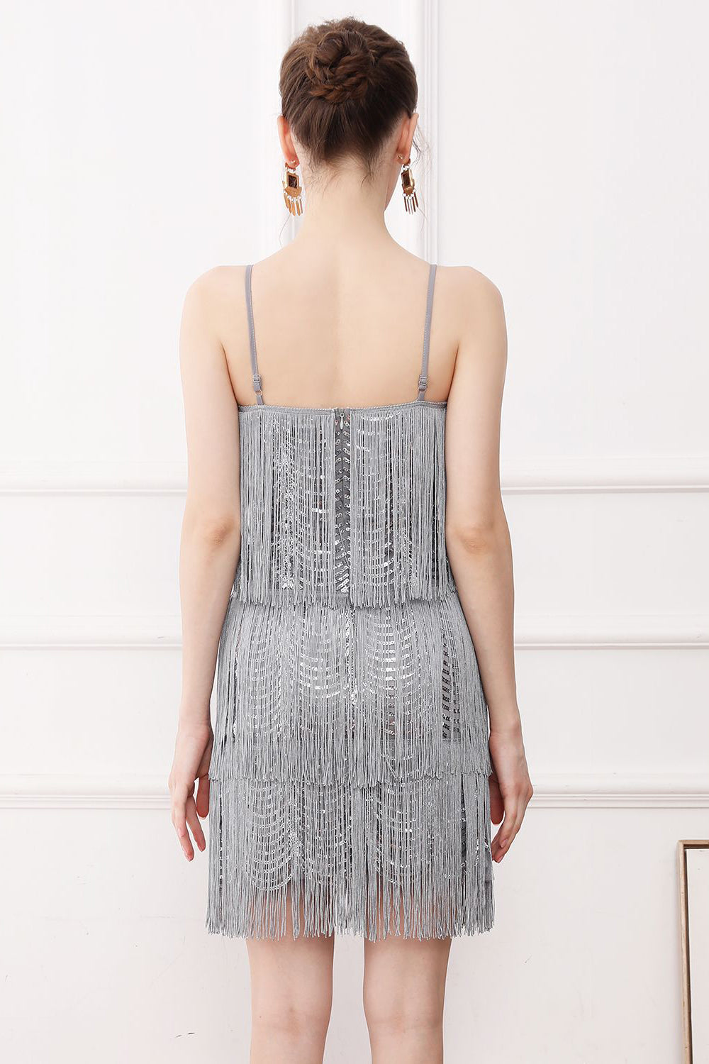 Svarte dusk Spaghetti stropper 1920-tallet kjole