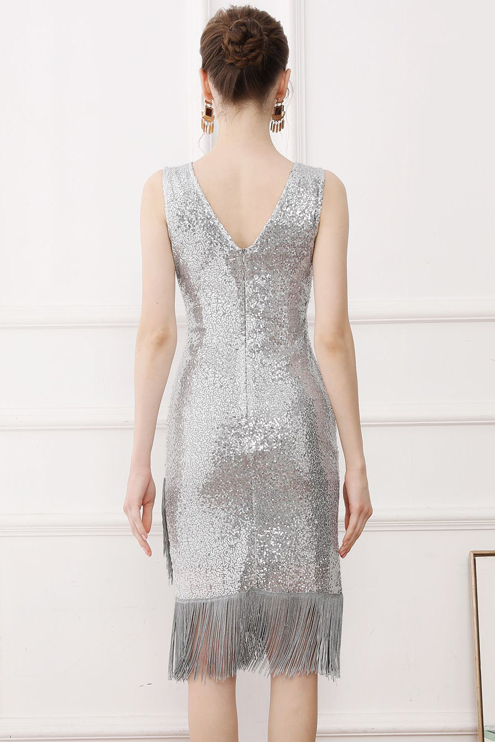 Paljetter Glitter Svart 1920-tallskjole med frynser