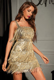 Sparkly Golden Sequins Cocktail Party kjole med frynser