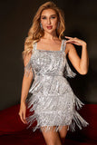 Sparkly Golden Sequins Cocktail Party kjole med frynser
