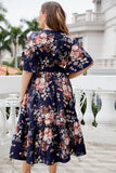 Plus Size V Neck Navy sommerkjole med korte ermer