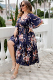 Plus Size V Neck Navy sommerkjole med korte ermer