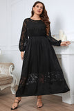 Svart Plus Size Lange ermer Round Neck Summer Dress
