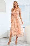 A-Line Blush Casual kjole med korte ermer