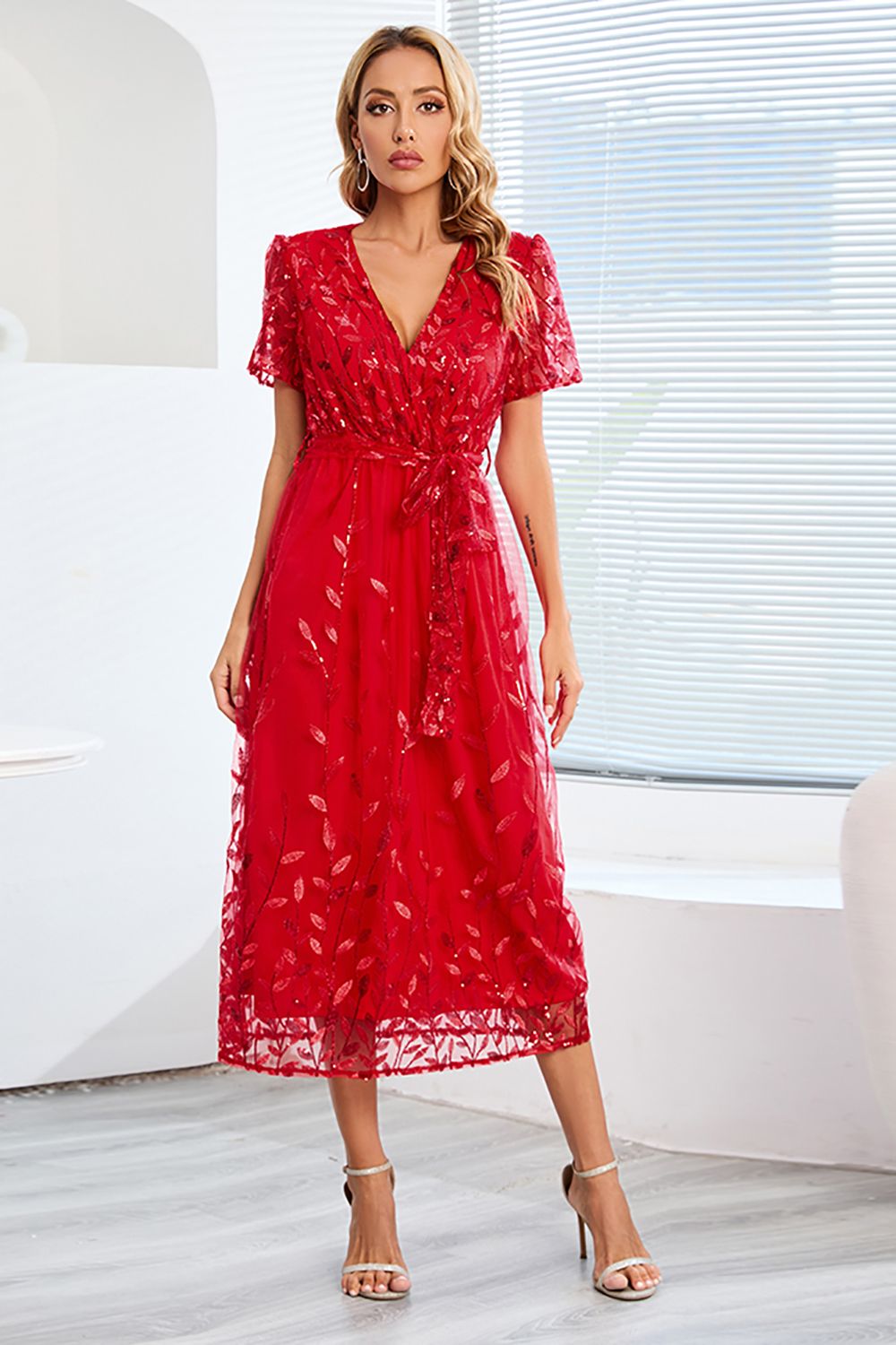 A-Line Blush Casual kjole med korte ermer