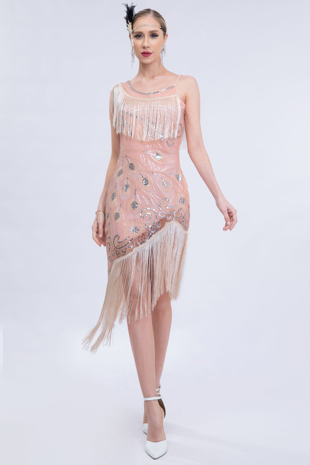 Black Beaded Brølende 20-tallet Gatsby Fringed Flapper Dress