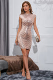 Sparkly Sequin Rose Golden Cap Ermer Bodycon Cocktail Kjole