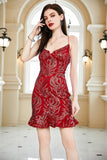Lace-Up Back Burgund Cocktail Dress med Appliques