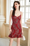 Lace-Up Back Burgund Cocktail Dress med Appliques