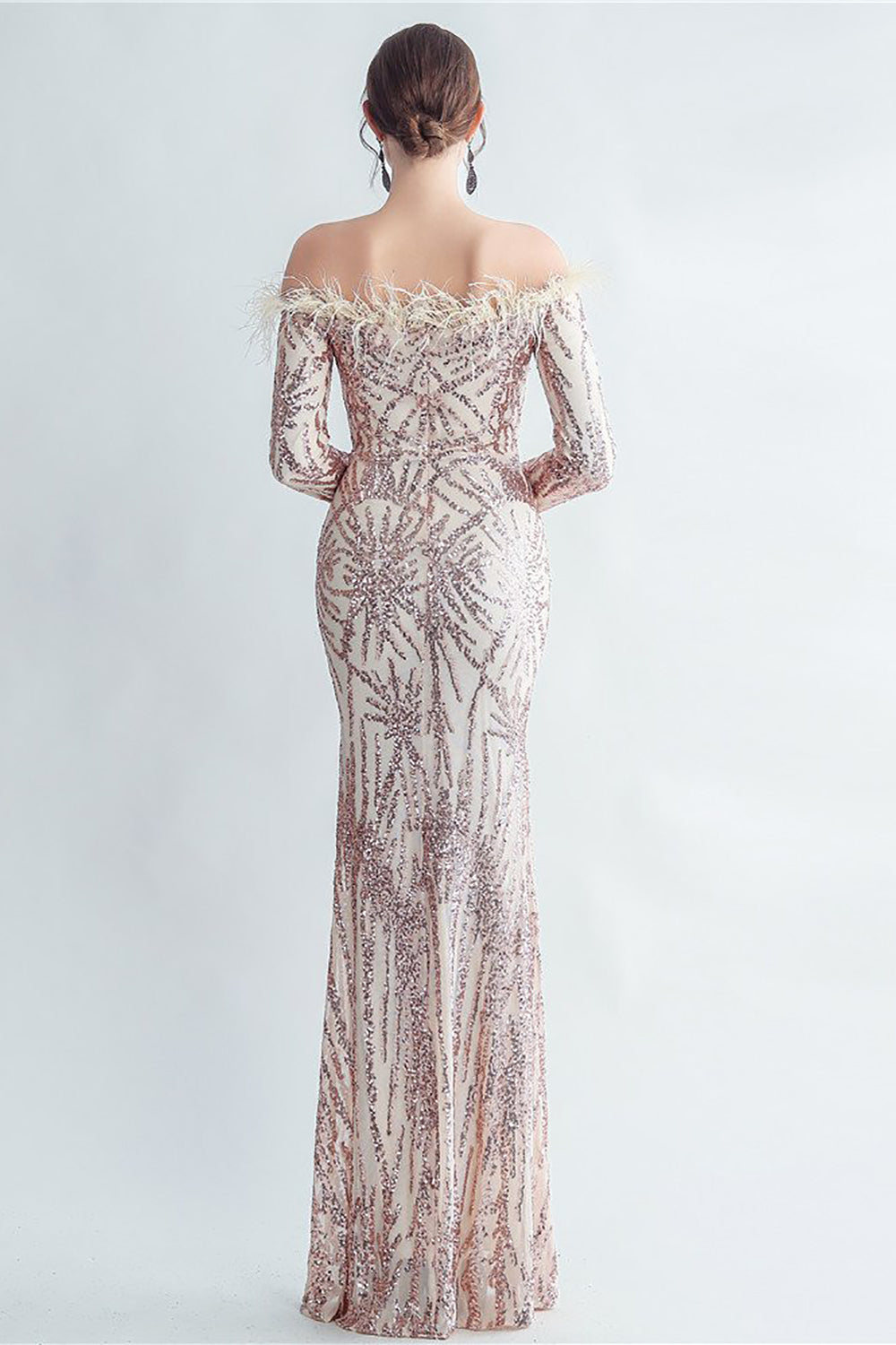 Sparkly Off The Shoulder paljetter Golden Prom Kjole med fjær