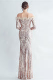 Sparkly Off The Shoulder paljetter Golden Prom Kjole med fjær