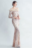 Sparkly Off The Shoulder paljetter Golden Prom Kjole med fjær