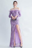 Sparkly Off The Shoulder paljetter Golden Prom Kjole med fjær