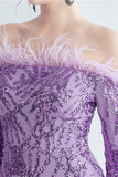 Sparkly Off The Shoulder paljetter Golden Prom Kjole med fjær