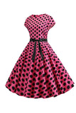 Rosa svart Polka Dots Cap Ermer 1950 Kjole