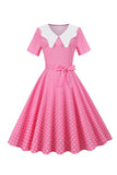 Rosa polka dot korte ermer Peter Pan vintage kjole