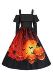 Halloween gresskar trykt svart kald skulder VIntage kjole
