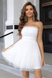 Rosa stroppeløs A Line Tylle Kort Homecoming Dress