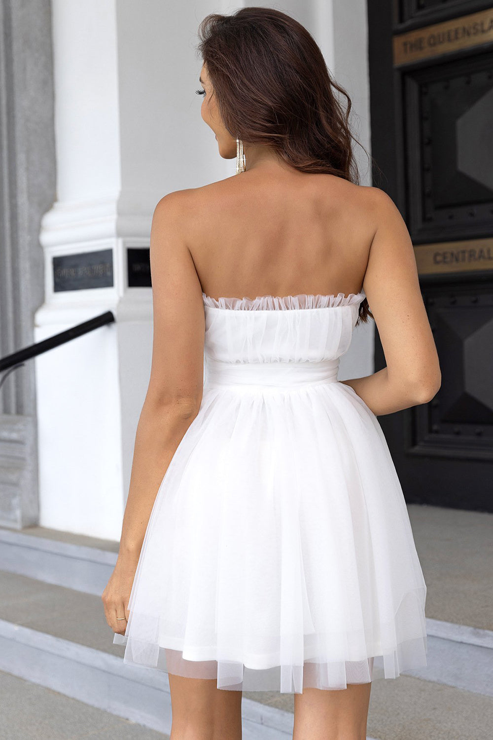 Rosa stroppeløs A Line Tylle Kort Homecoming Dress